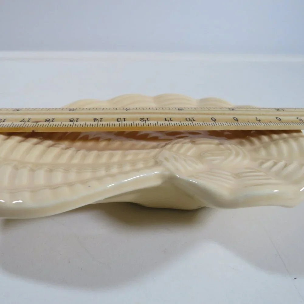 Tan Sea Shell Soap Dish Gazed Ceramic Embossed 5 1/2